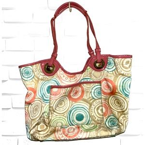 Coach Multicolor The Beach Print F19184 Tote Bag Pink